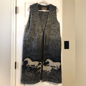 Bear Ridge Outfitters Wool Blend Horse Print Long Vest | Made in USA | Medium